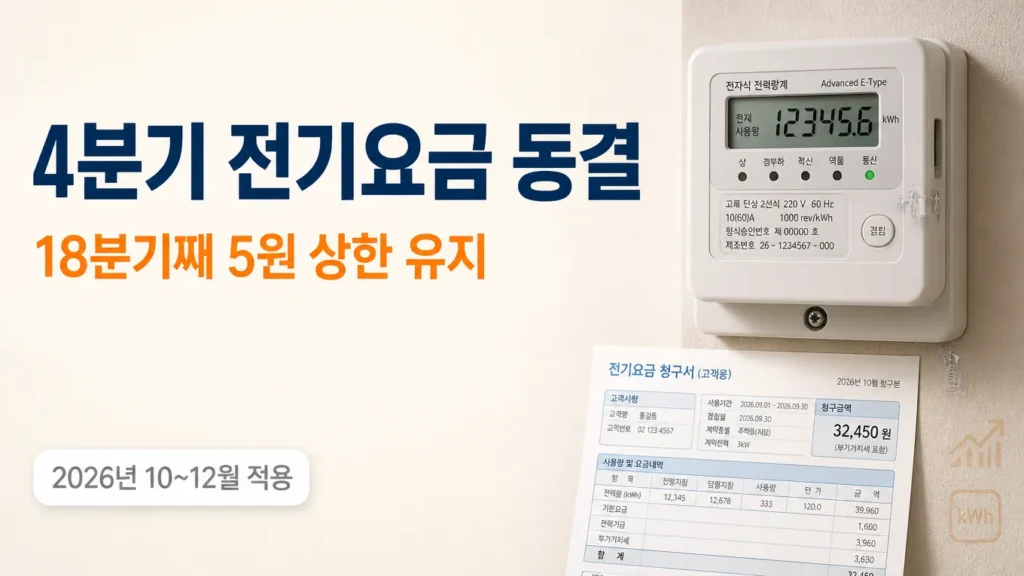 4분기 전기요금 동결, 18분기째 5원 상한 유지 총정리의 핵심 내용을 보여주는 가로형 대표 이미지