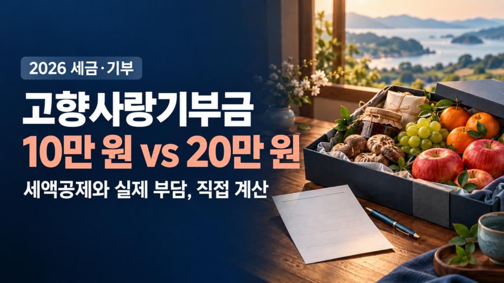 2026 고향사랑기부금 10만 원과 20만 원 세액공제 비교