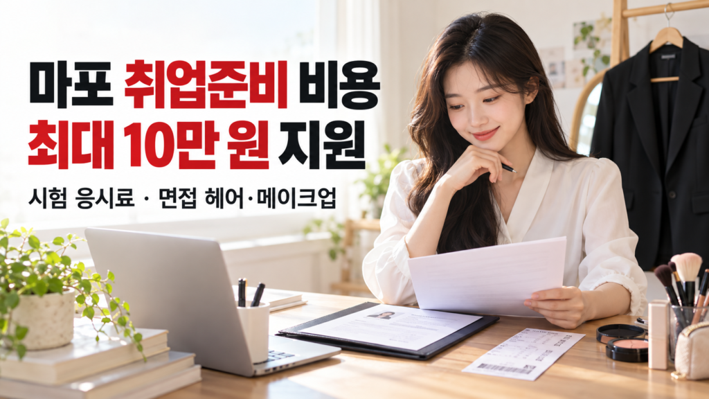 면접을 준비하는 청년과 마포 취업준비 비용 최대 10만 원 지원 안내