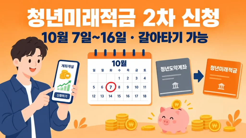 청년미래적금 2차 신청 10월 7일 시작, 청년도약계좌 갈아타기까지 총정리의 핵심 내용을 보여주는 가로형 대표 이미지