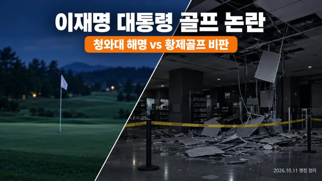 이재명 대통령 골프 논란, 대구 상가 붕괴 당일 무슨 일이 있었나의 핵심 내용을 보여주는 가로형 대표 이미지