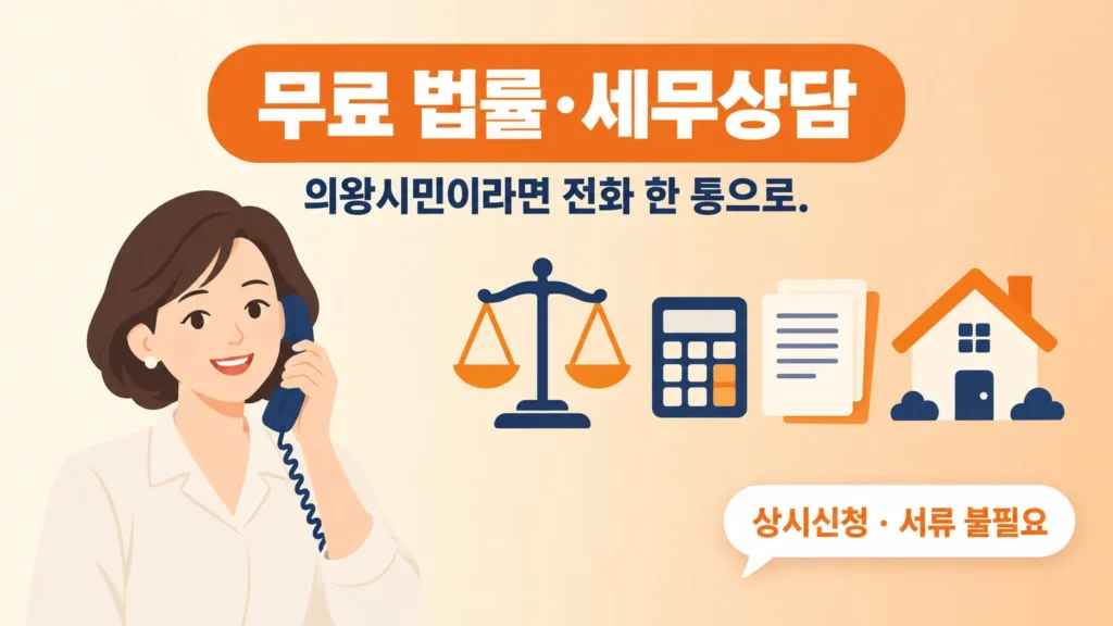 무료 법률·세무상담 서비스, 의왕시민이라면 꼭 알아둘 이용법의 핵심 내용을 보여주는 가로형 대표 이미지