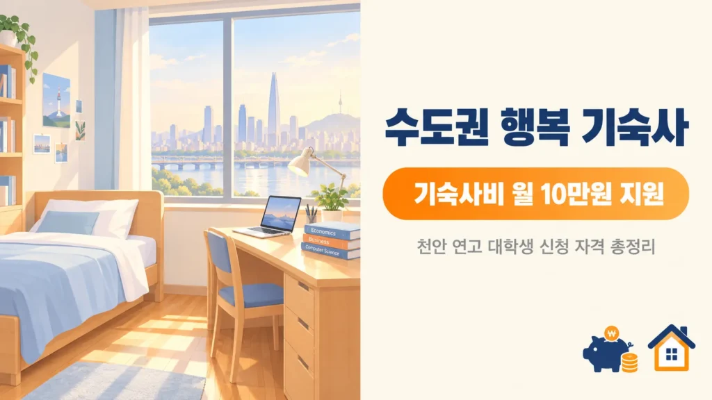 수도권 행복 기숙사 기숙사비 지원, 천안 대학생 월 10만원 총정리의 핵심 내용을 보여주는 가로형 대표 이미지
