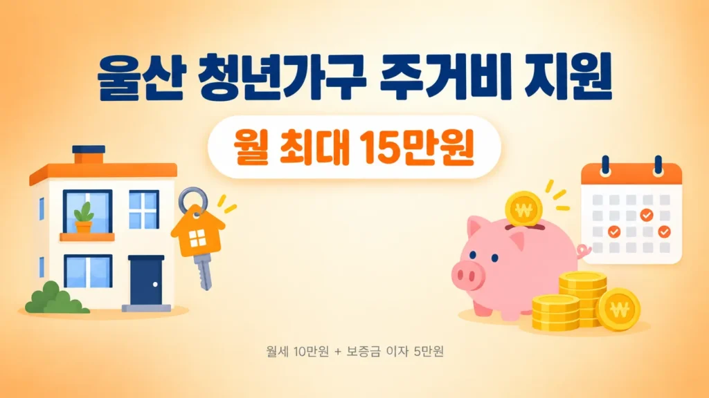 울산 청년가구 주거비 지원사업 지원 신청 총정리, 월 최대 15만원 받는 조건의 핵심 내용을 보여주는 가로형 대표 이미지